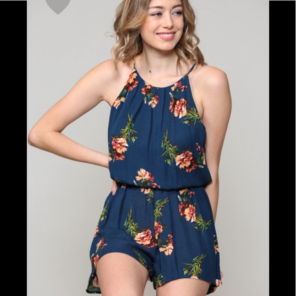 Navy floral romper